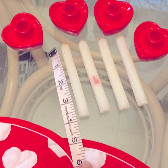 💕SET/4 CERAMIC HEART CANDLE HOLDERS + 4 CANDLES - Picture 9 of 10